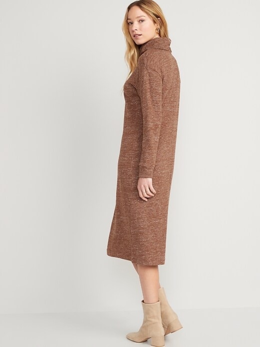 Old Navy Fall Shift Sweater Dress Brownish Orange Midi with Turtleneck Size XL